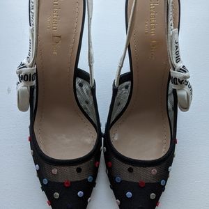 Dior mini velvet dot sling back pumps